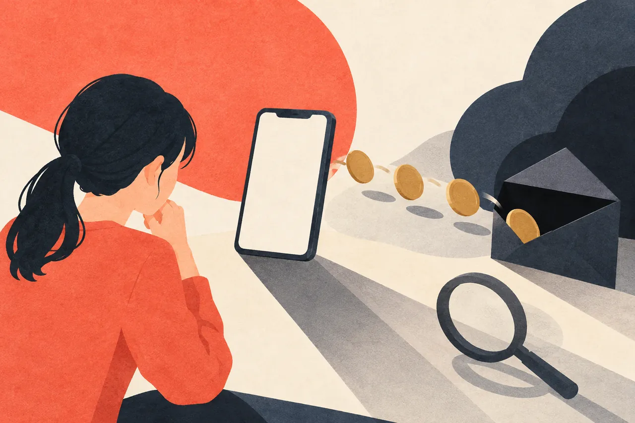 SNS副業でお金の向きが変わる様子を表す架空のイラスト